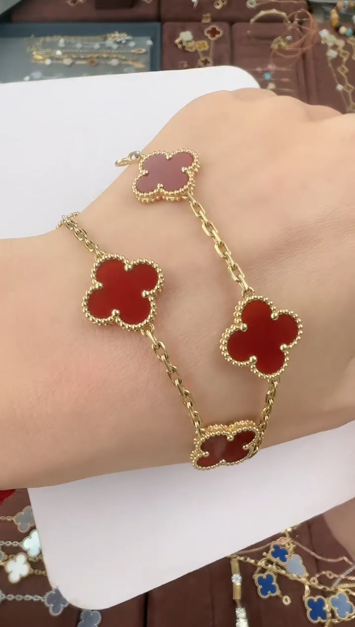 【闪购商品】玛瑙/玉髓红五花手链18K金镶嵌【高定版】11克以上