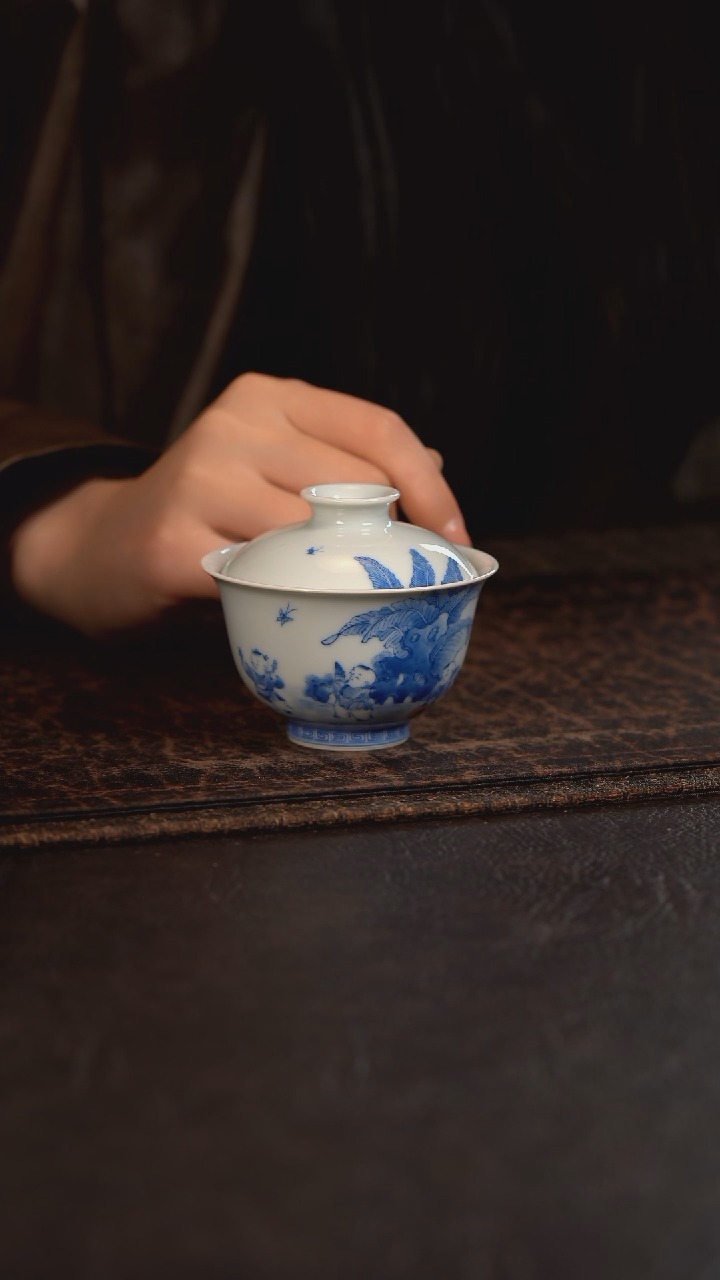 【闪购商品】杯聚澜堂五子闹春元宝盖碗