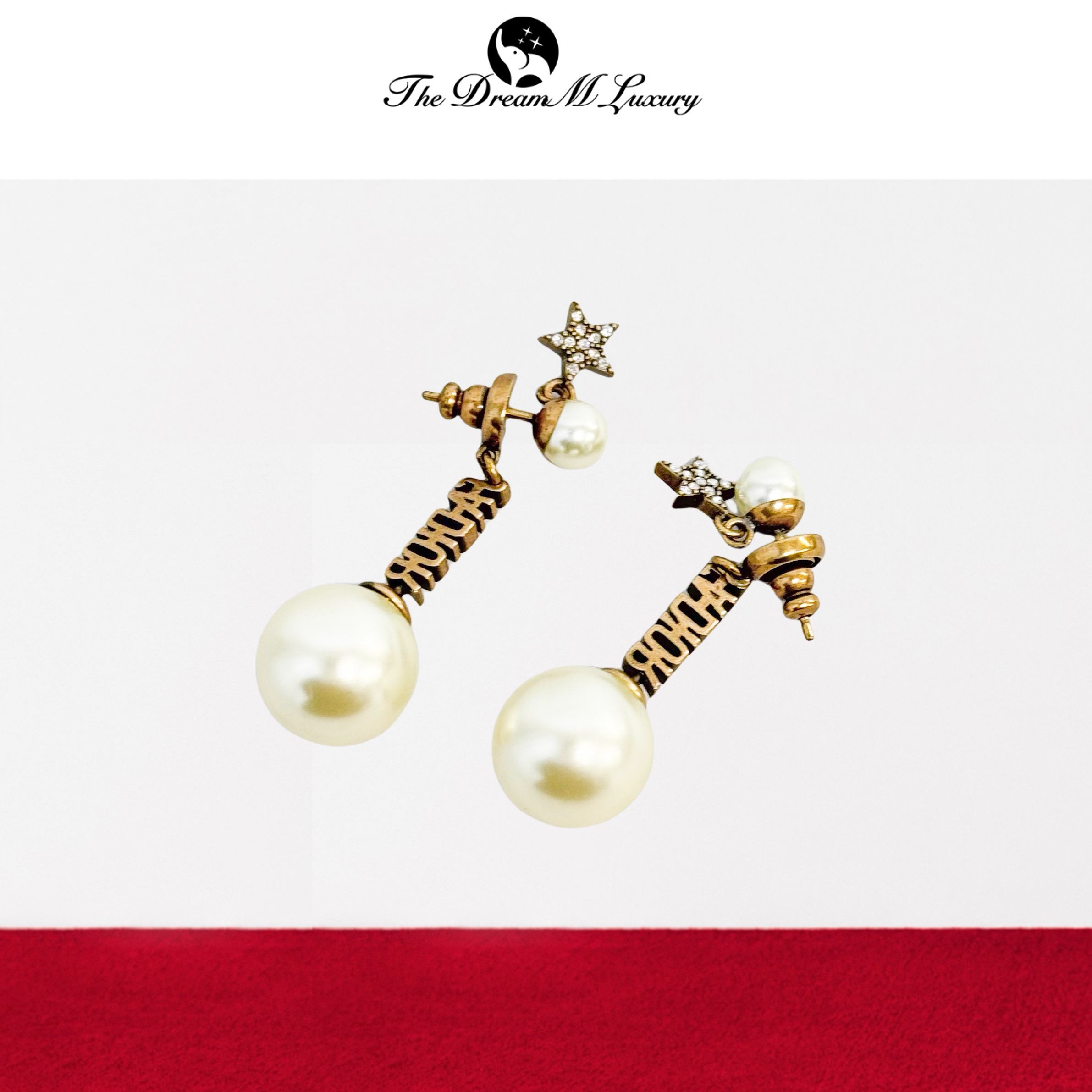 99新 DIOR/迪奥 金色字母logo水钻五角星珍珠耳环