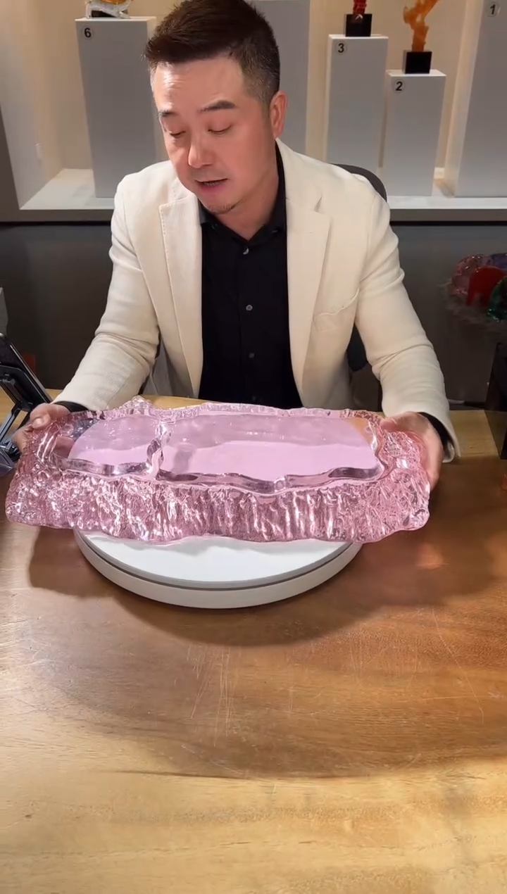 【闪购商品】茶宠粉色山河水晶琉璃茶盘