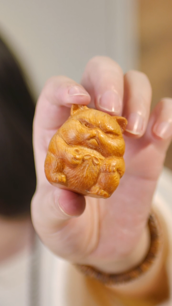 柏木把件垂钓猫咪