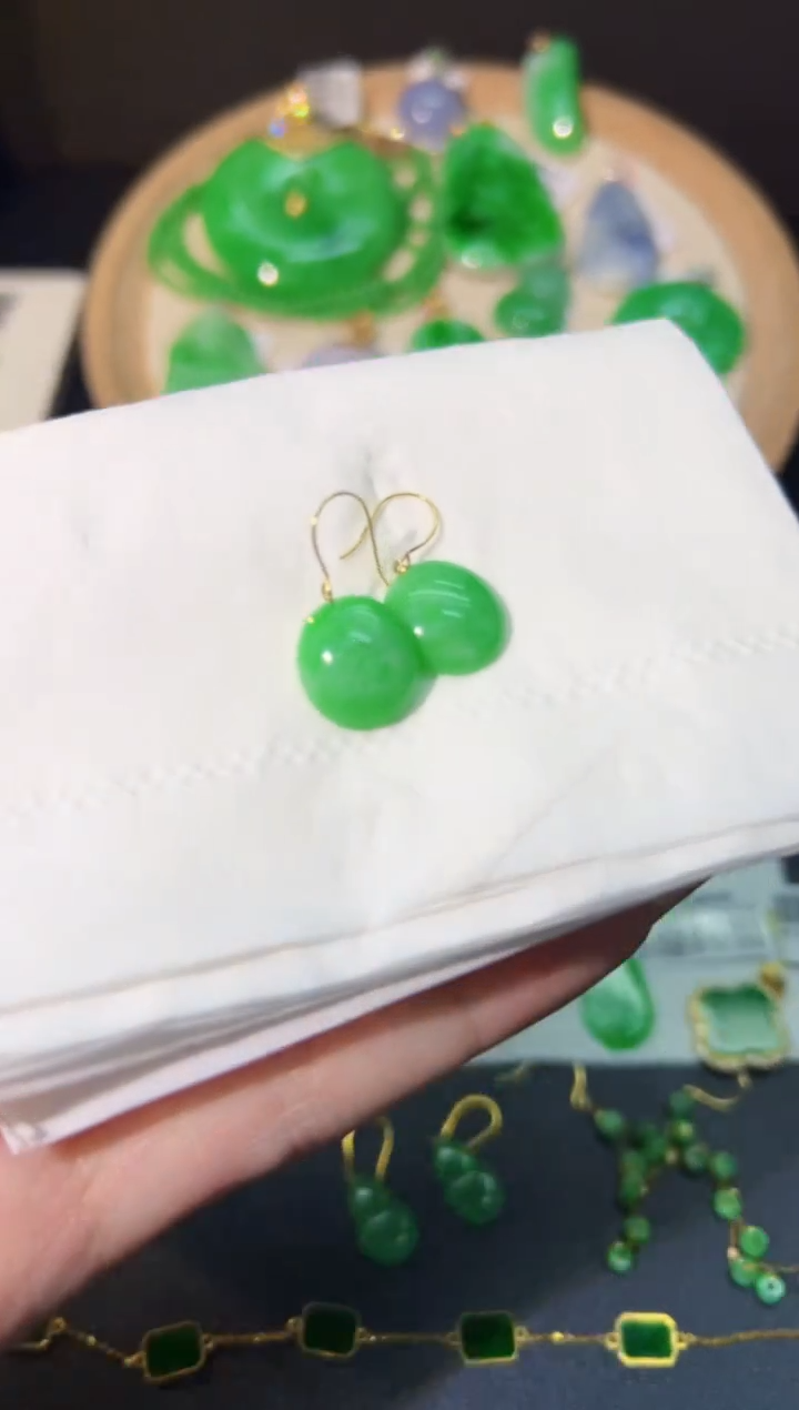 【闪购商品】翡翠耳饰18K金镶嵌Y缅料A货/支持复检/一件