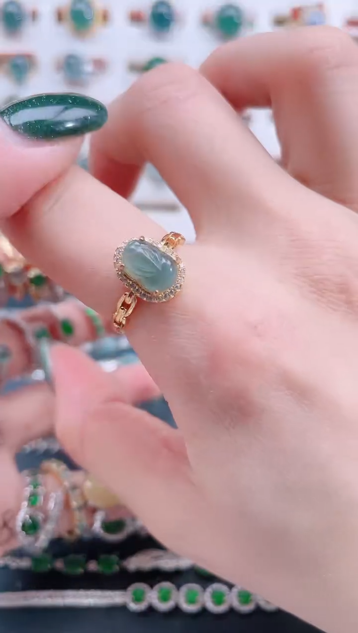 银S925镶嵌戒指翡翠天然翡翠