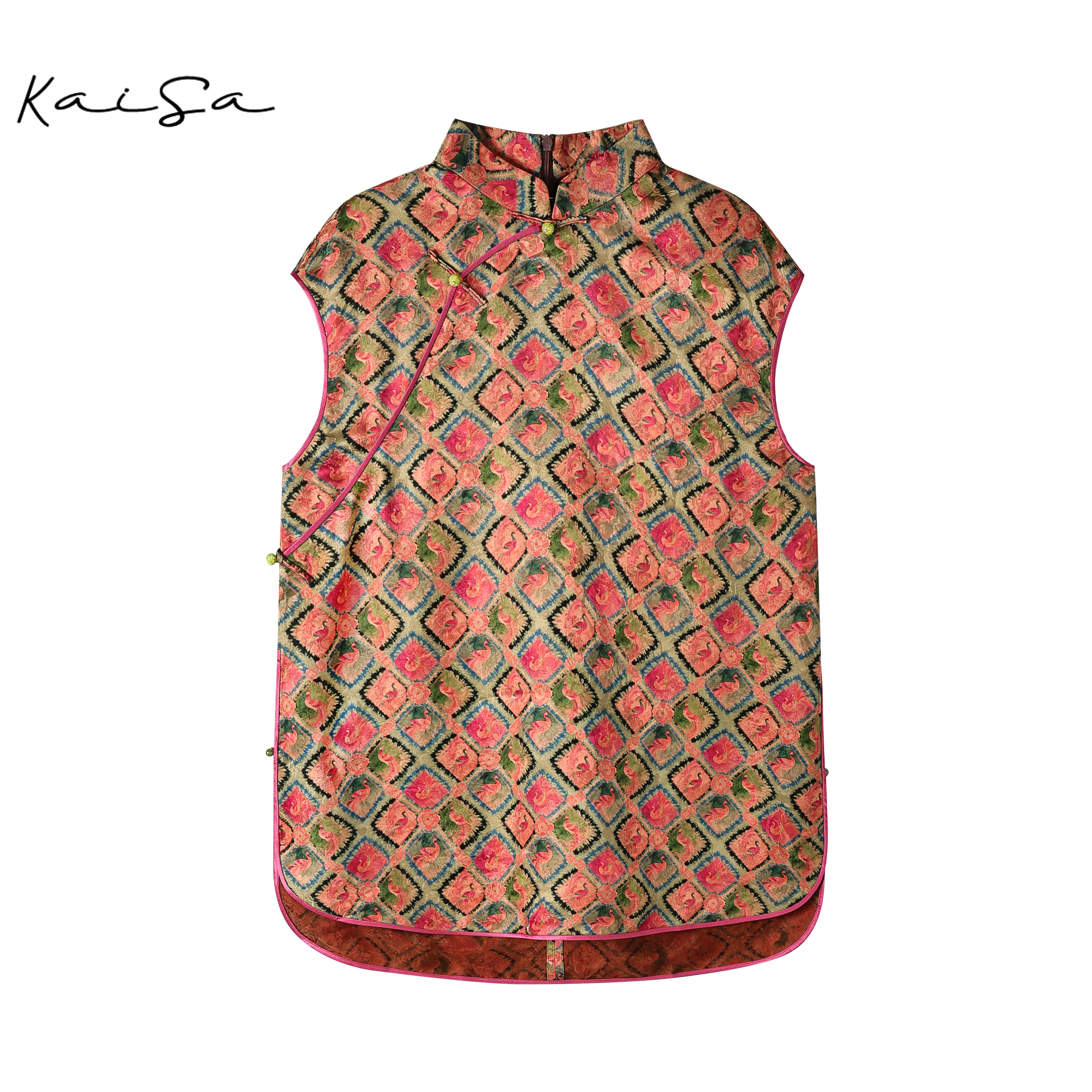 【紫色浪漫】桑蚕丝红云纱无袖上衣1677