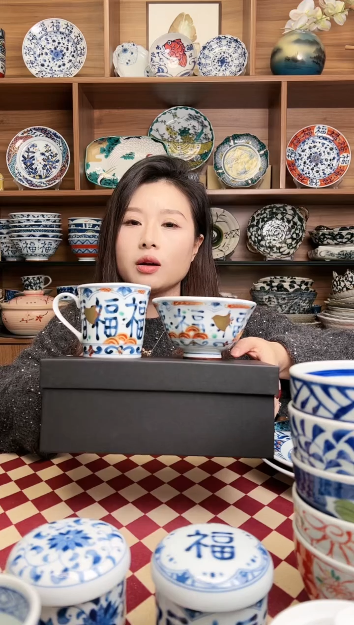 【闪购商品】瓷片福千鸟杯碗套装 礼盒装