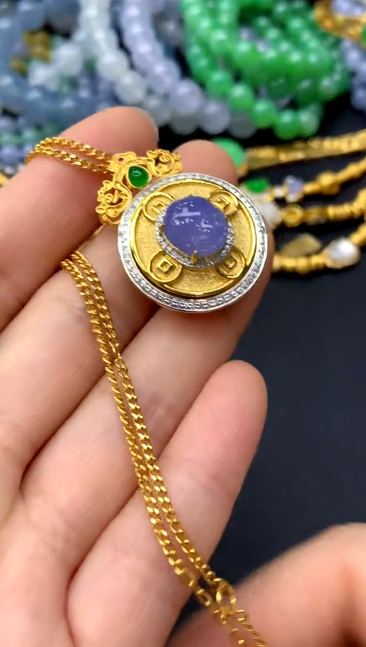 颈饰18K金镶嵌翡翠616-中国好珍宝