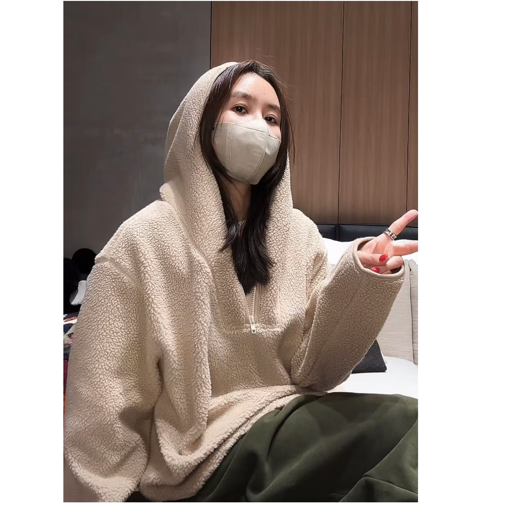 GLMPH-BNFS【慵懒毛毛上衣】软糯连帽半拉链冬季百搭秋冬上衣-649