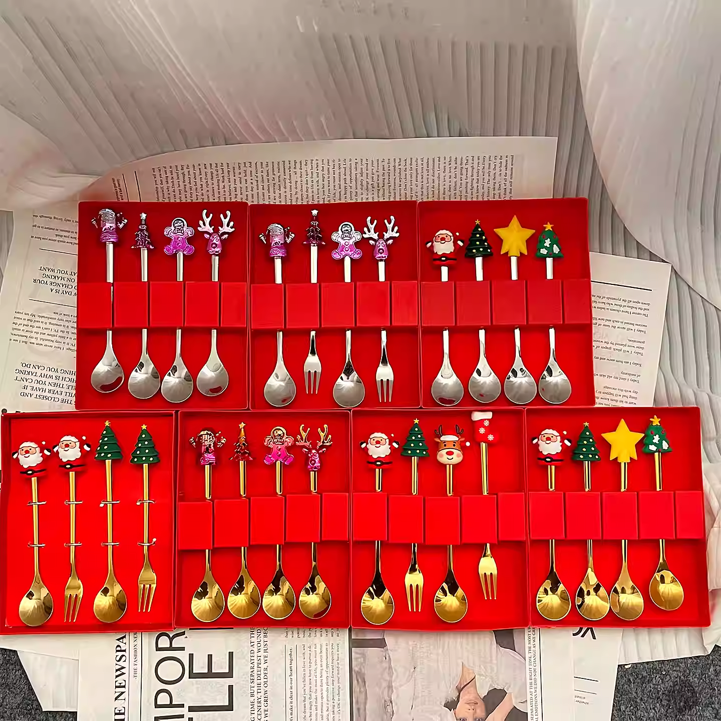 创意圣诞 不锈钢勺子叉子礼盒装可爱公仔水果叉勺