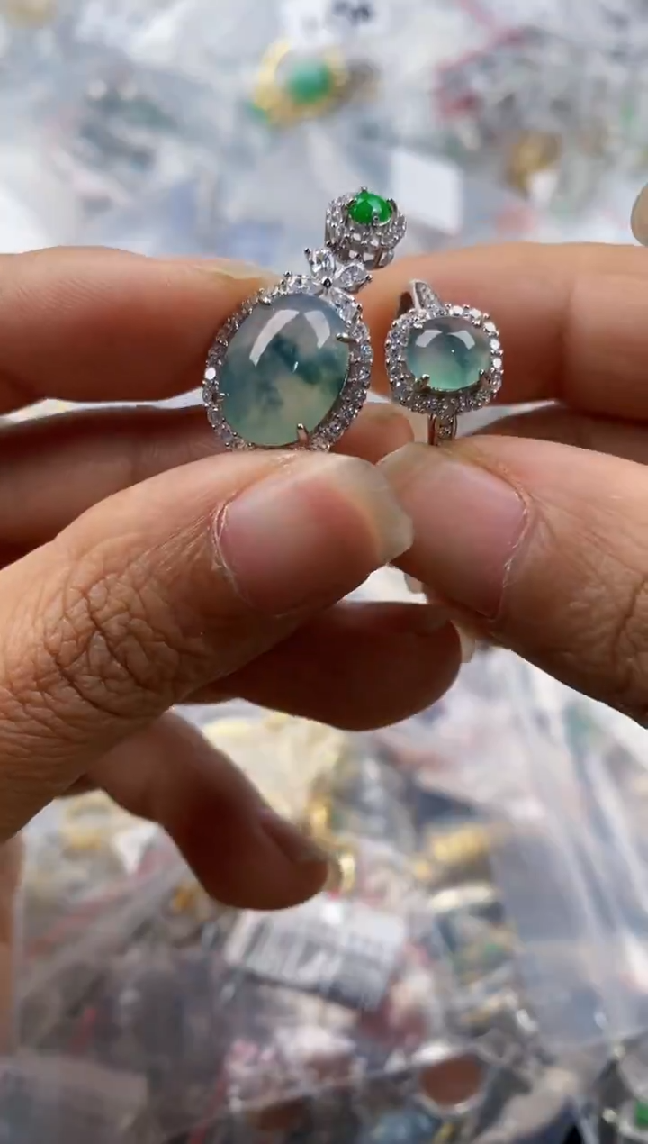 银S925镶嵌戒指翡翠555---3