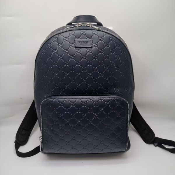 99新 GUCCI/古驰 18099 古驰 黑色全皮压纹双肩包大号时尚休闲