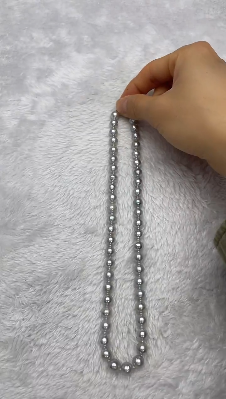 项链银S925镶嵌海水珍珠AK真多麻8-8.5mm