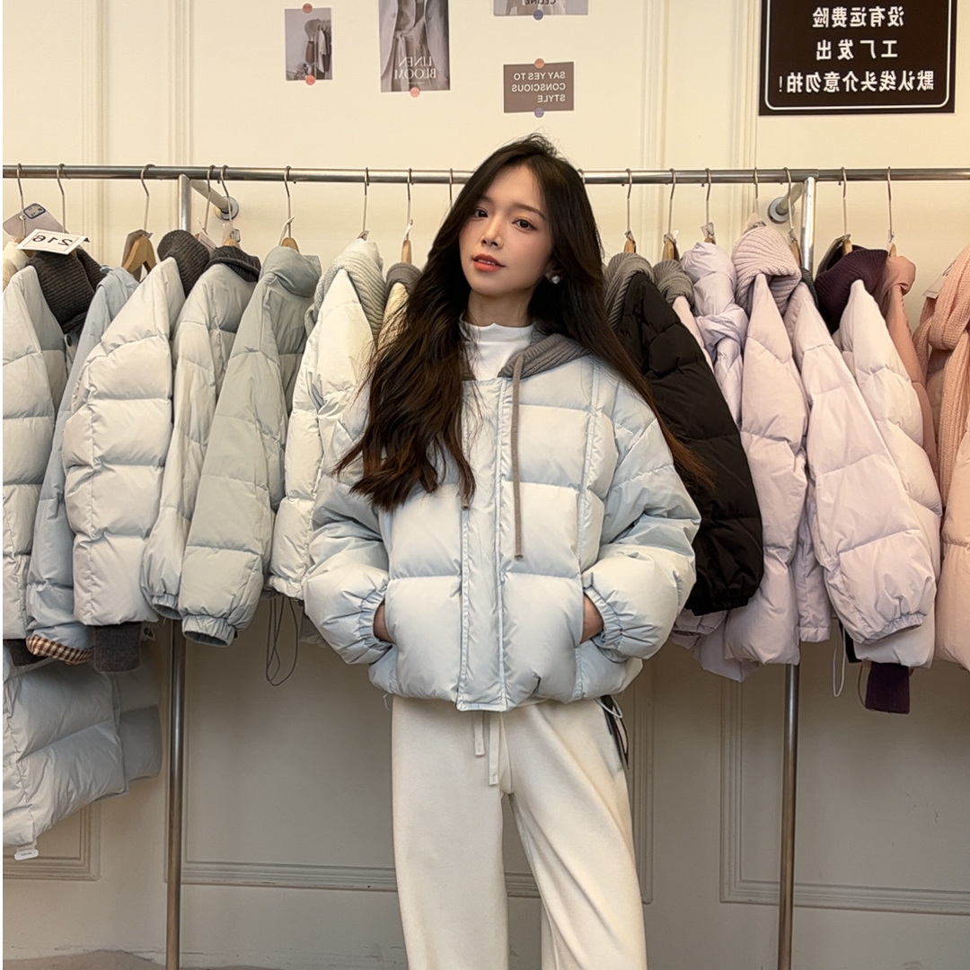 连帽插肩袖宽松型韩版百搭羽绒服