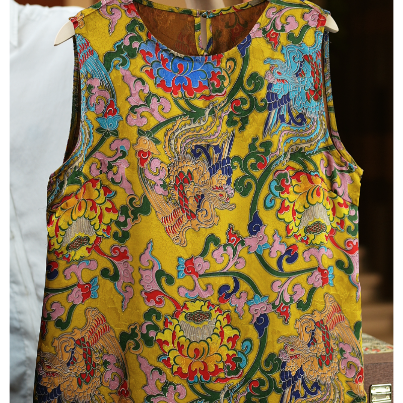 龙飞凤舞<<非遗美学>>1187复古图腾新中式双面双穿无袖背心上衣