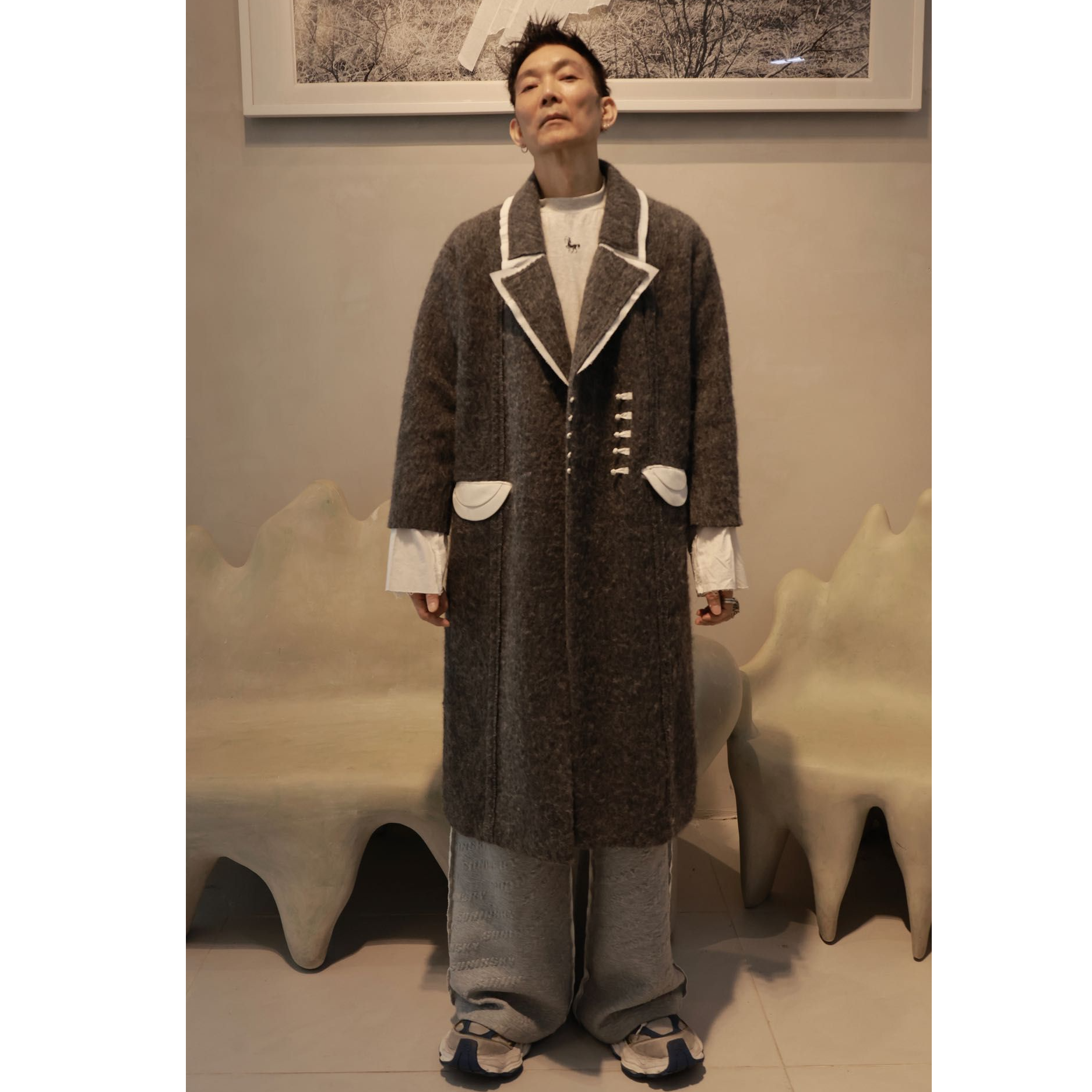 SUNINSKY宽松廓形呢子拼接撞色毛边秋冬百搭外套-K38037