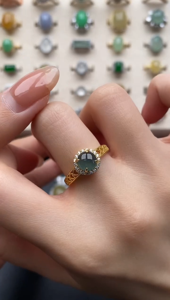 银S925镶嵌戒指翡翠一物一证一礼盒