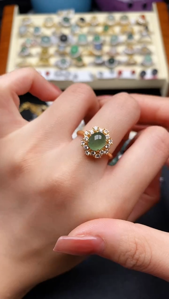 翡翠银S925镶嵌戒指7777777+1