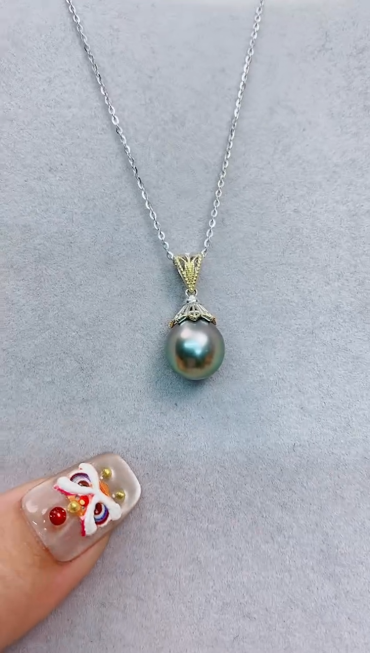 【闪购商品】海水珍珠吊坠(赠链)银S925镶嵌10-11大溪地黑珍珠吊坠