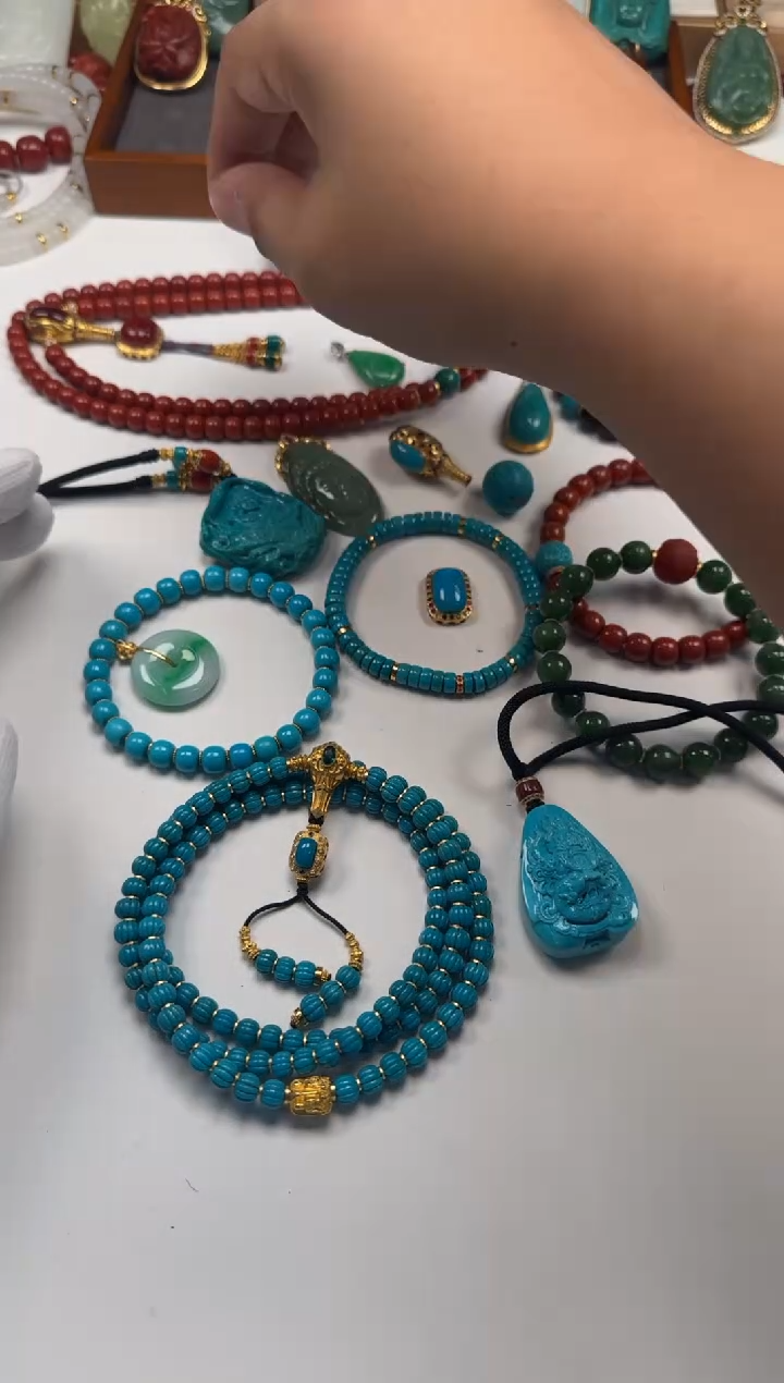 18K金镶嵌绿松石手串手串杰*～手串手串