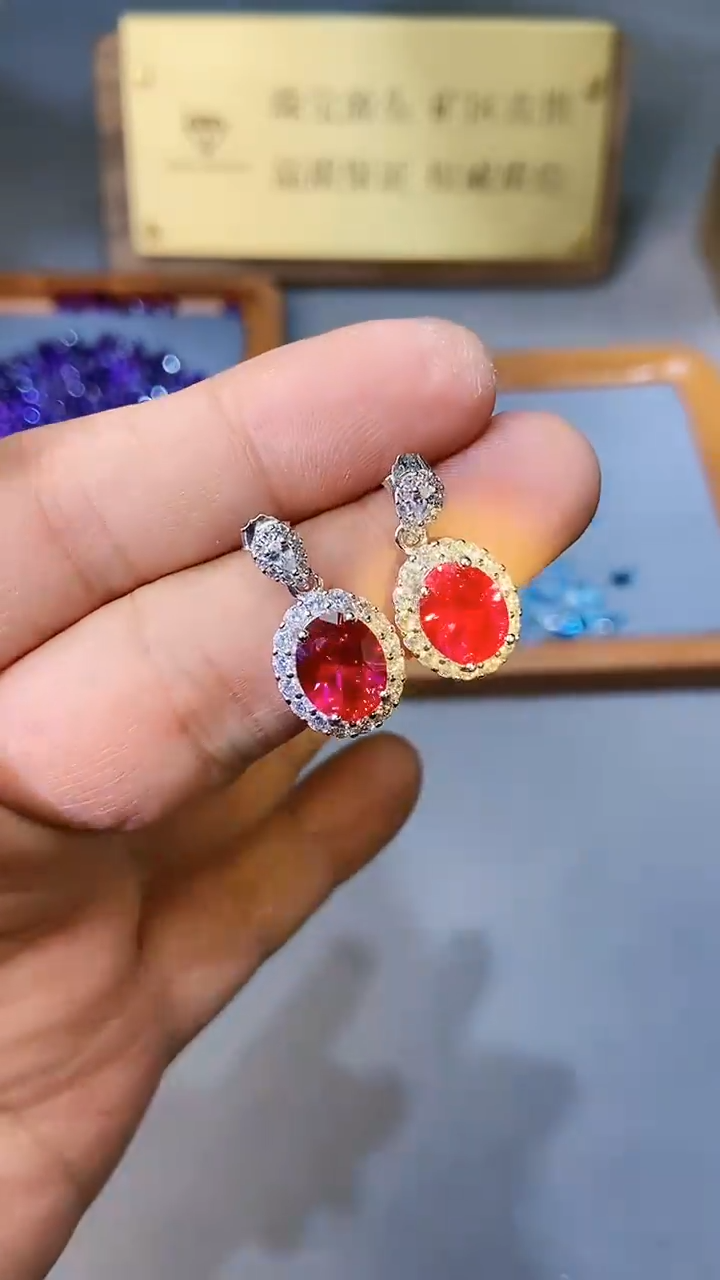 【闪购商品】红宝石耳饰银S925镶嵌354