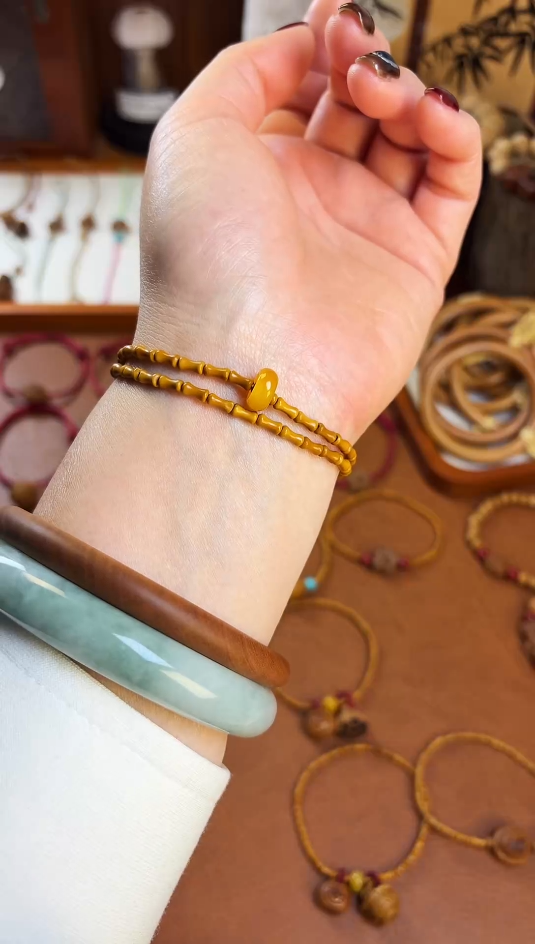 手串桃核竹节双圈黄跑环