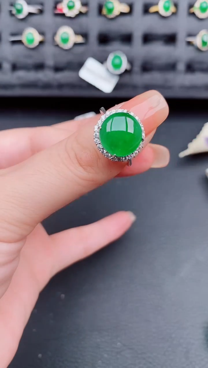 翡翠戒指银S925镶嵌天然a货翡翠275