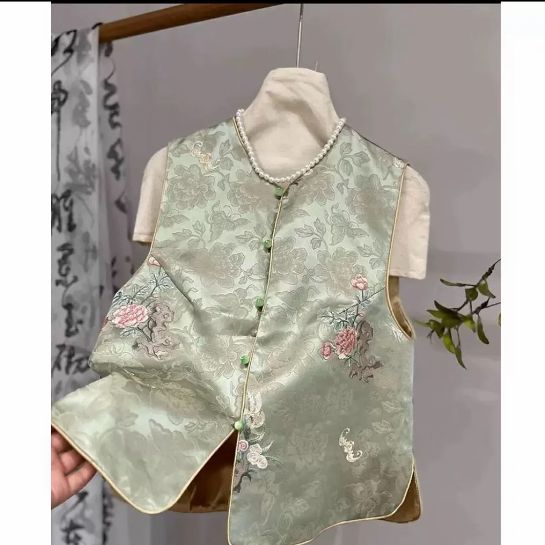 228款  国风绣花马甲新中式显瘦女装复古时尚立领