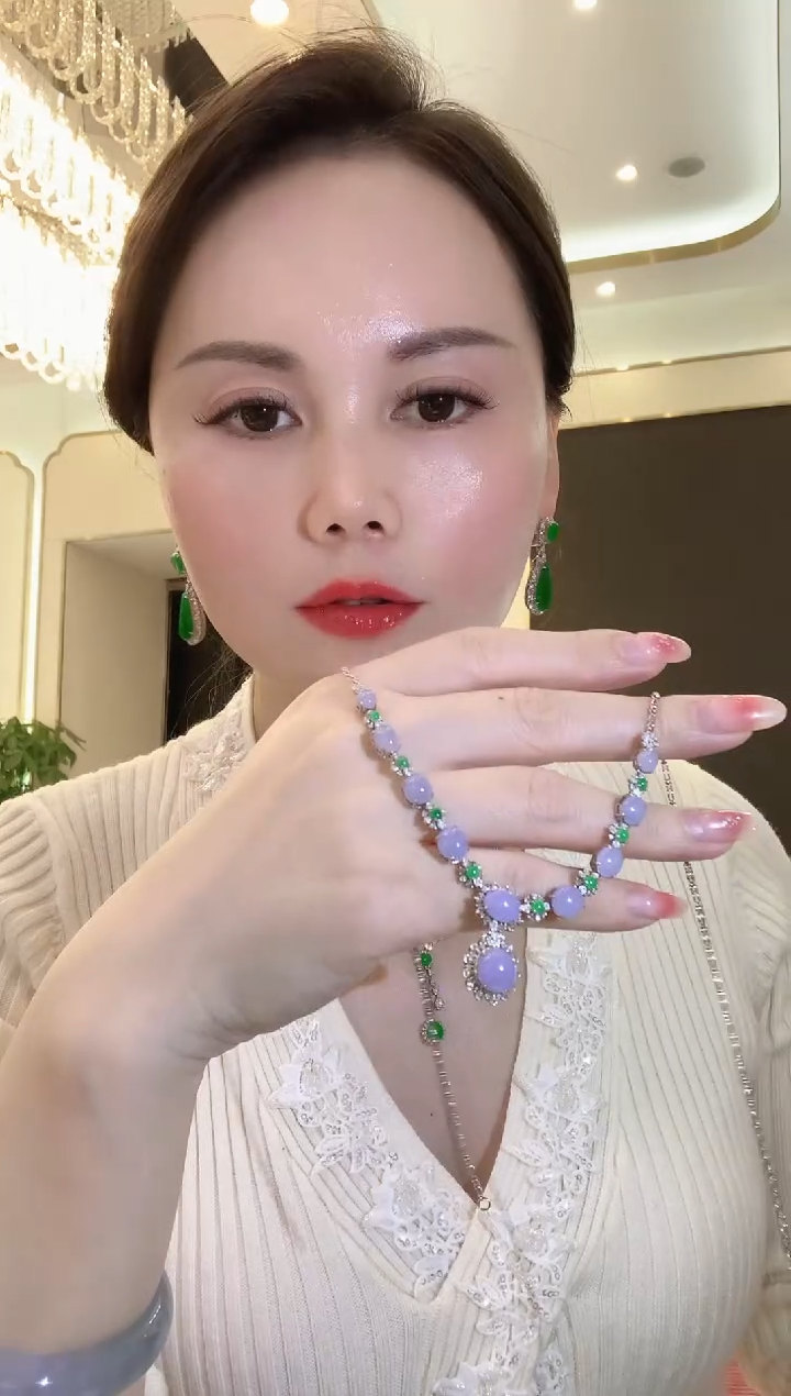 【闪购商品】翡翠套链18K金镶嵌C86 紫货有一定色差