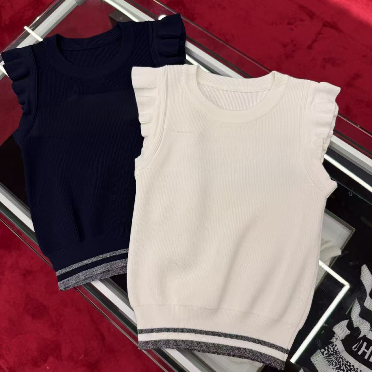 网红无袖常规夏季鱼嘴领背心洋气修身型镂空宽松型 7-TX-04