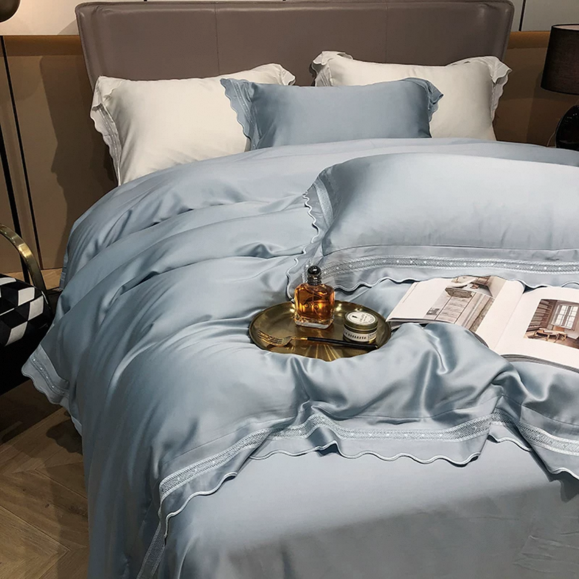 【云意】100%天丝镂空轻奢纯色四件套