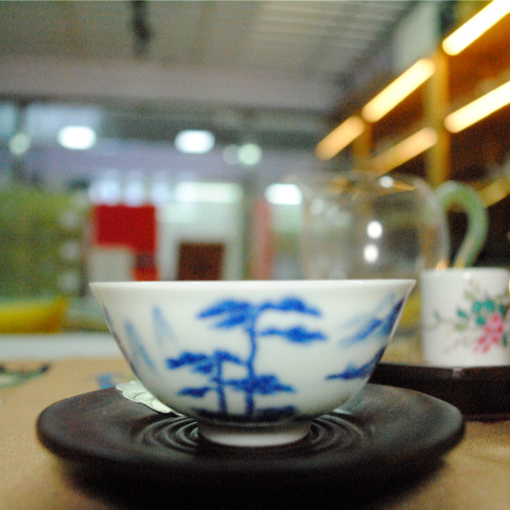 滑石子胎手工手绘茶杯陶瓷主人杯青花山水杯蛋壳杯茶艺器具茶具