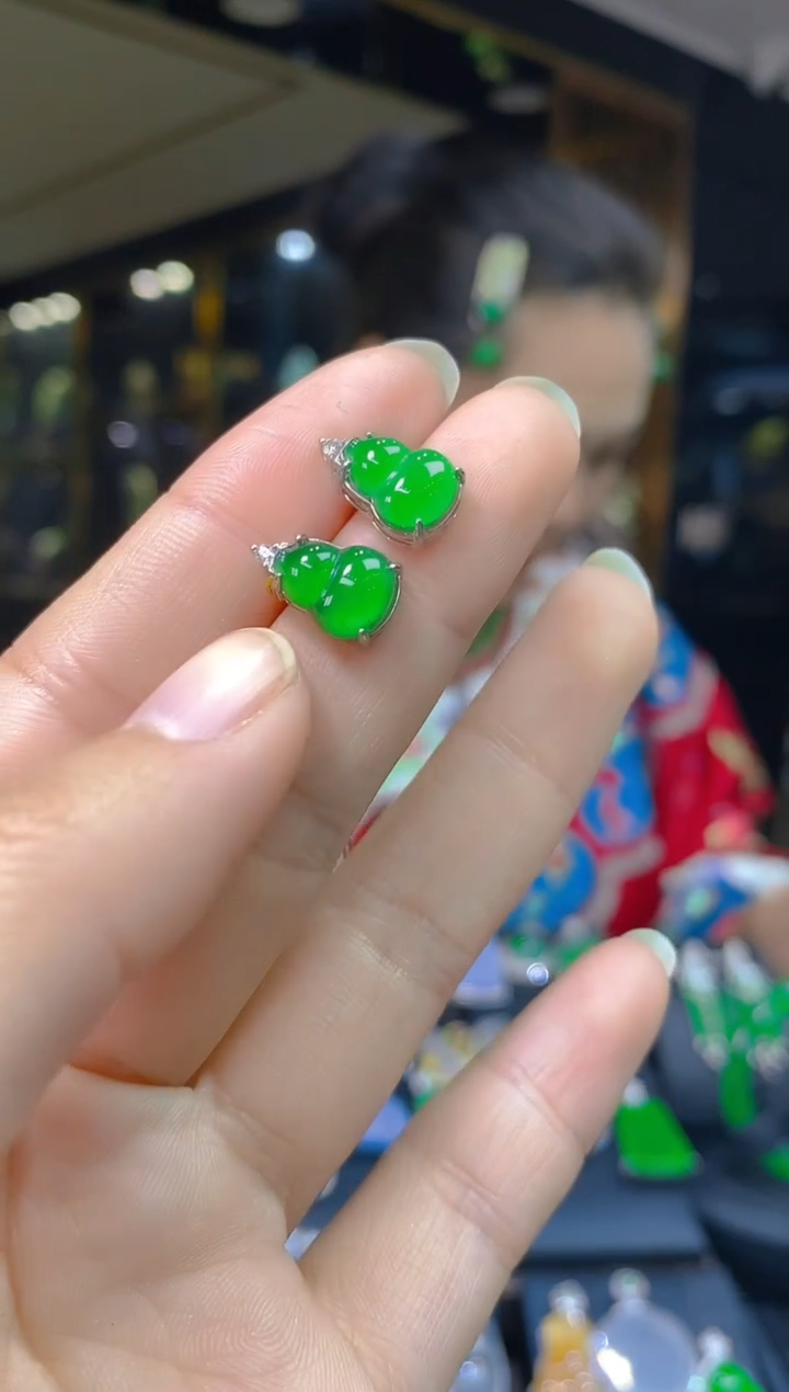 银S925镶嵌翡翠耳饰018(多样性发货发其一)