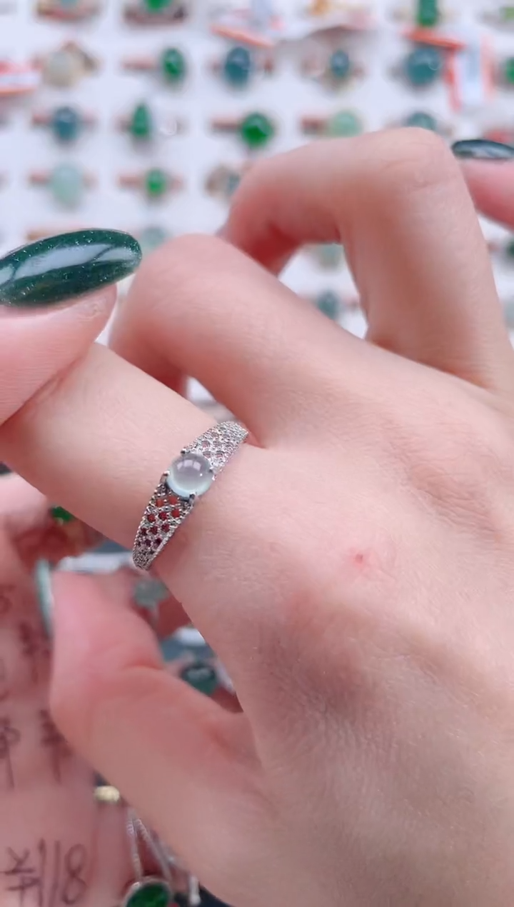 银S925镶嵌戒指翡翠天然翡翠