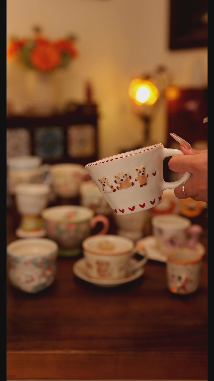 陶瓷手柄款小熊咖啡杯  手绘釉下彩