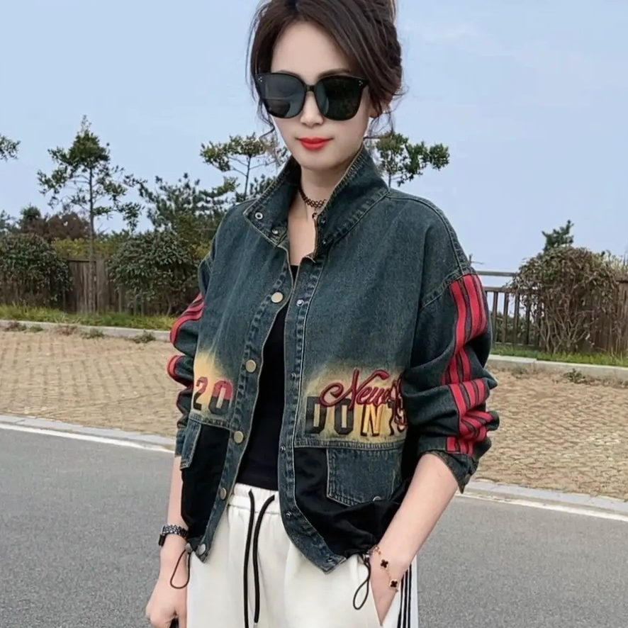 2025春季新款韩版宽松休闲百搭牛仔外套女设计感小众牛仔短袖外套