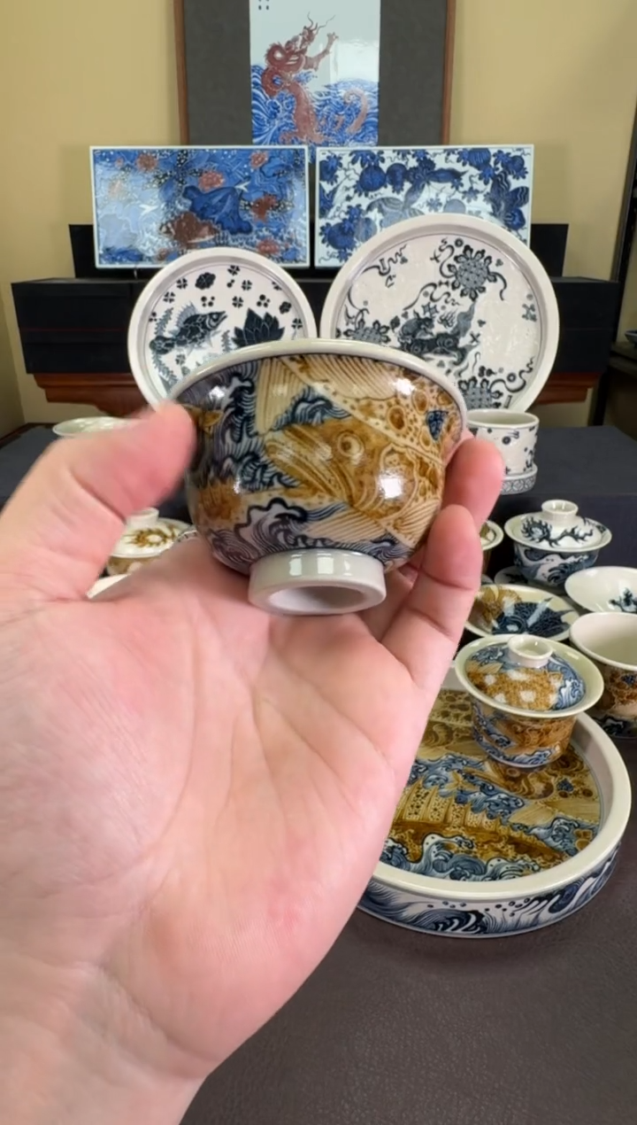 【闪购商品】二号釉海浪鳜鱼小压手杯