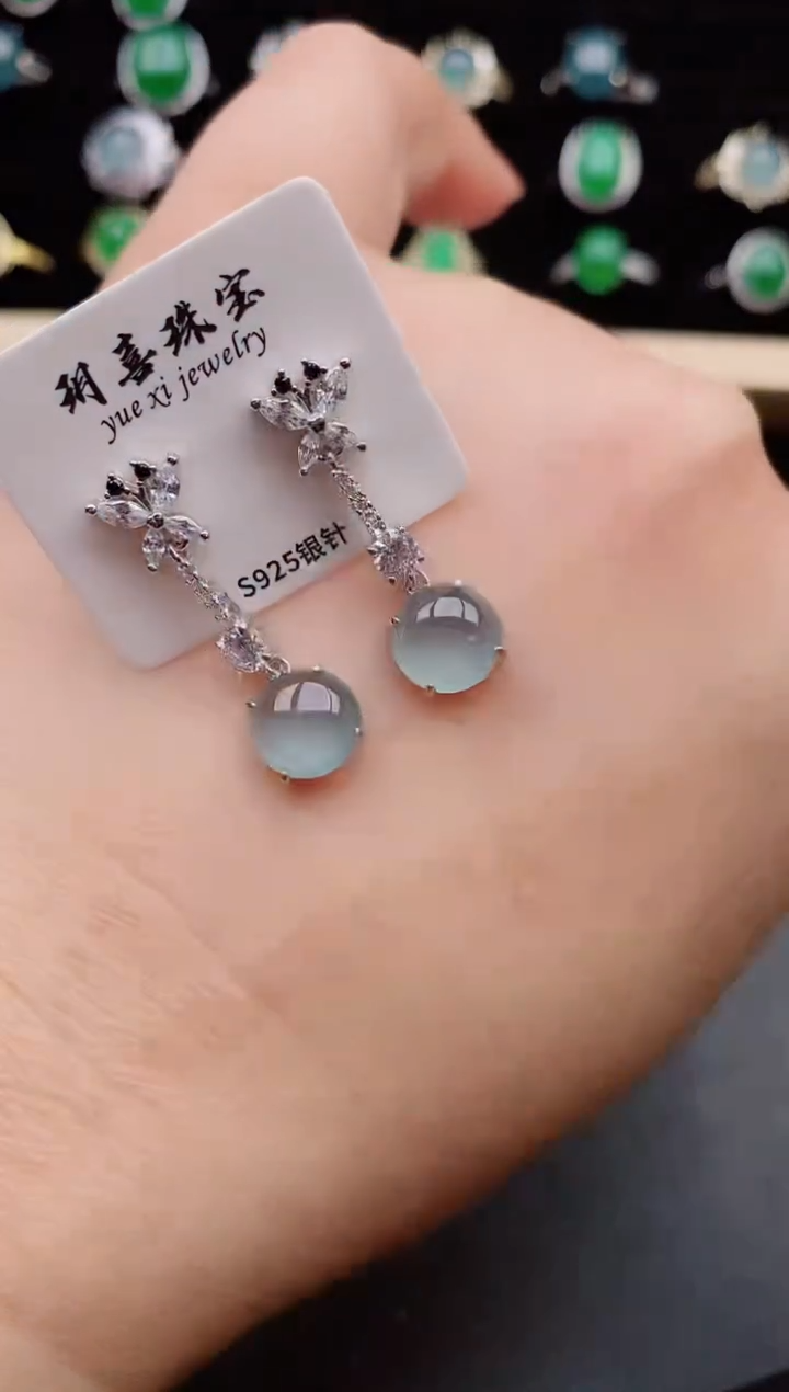 【闪购商品】翡翠耳饰银S925镶嵌321312