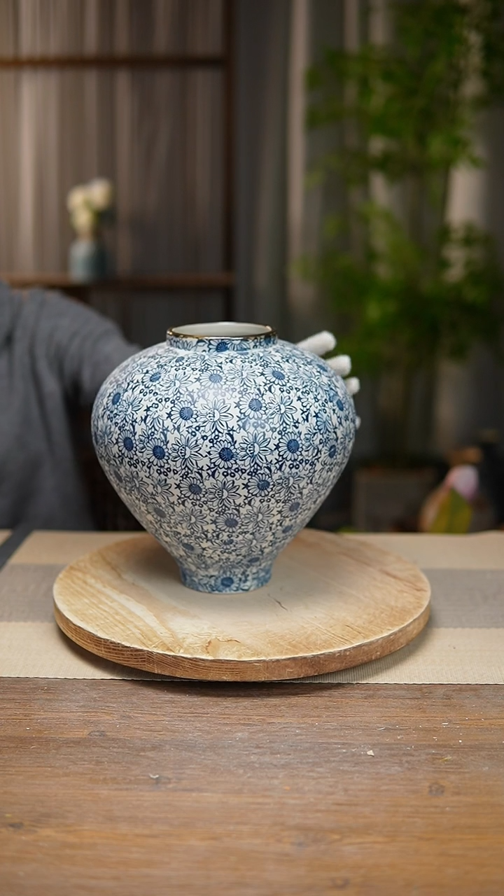 【闪购商品】陶瓷 花器青花瓷向日葵月亮罐