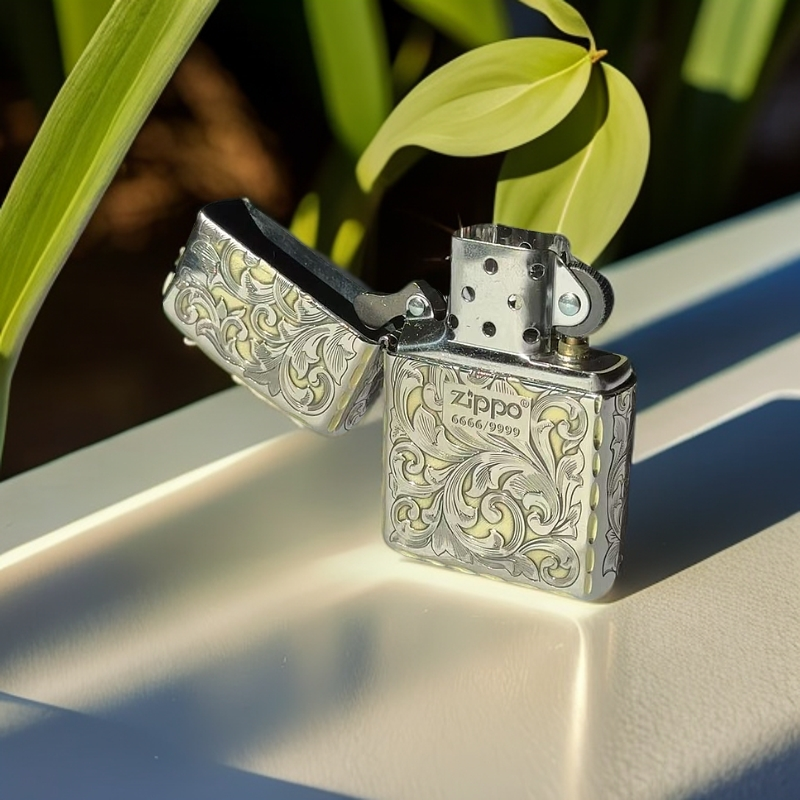 zippo打火机【牙边大唐草花】盔甲机 纯铜镀铬 双色 经典 个性 DYJ1
