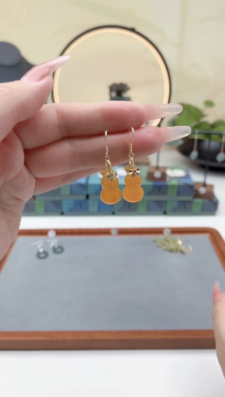 未镶嵌耳饰玛瑙/玉髓00黄色葫芦