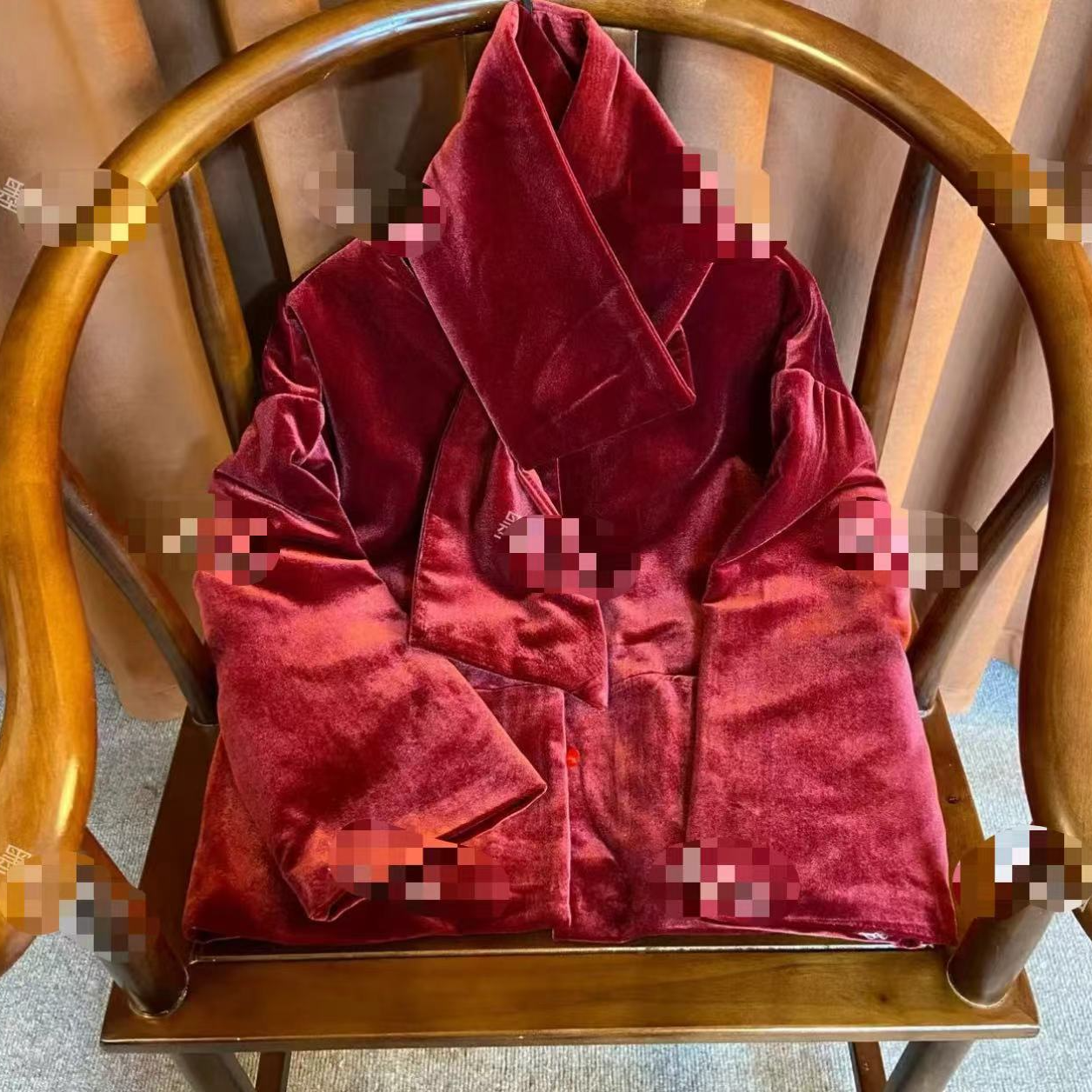 红色围巾款 轻奢高级感真丝金丝绒棉服