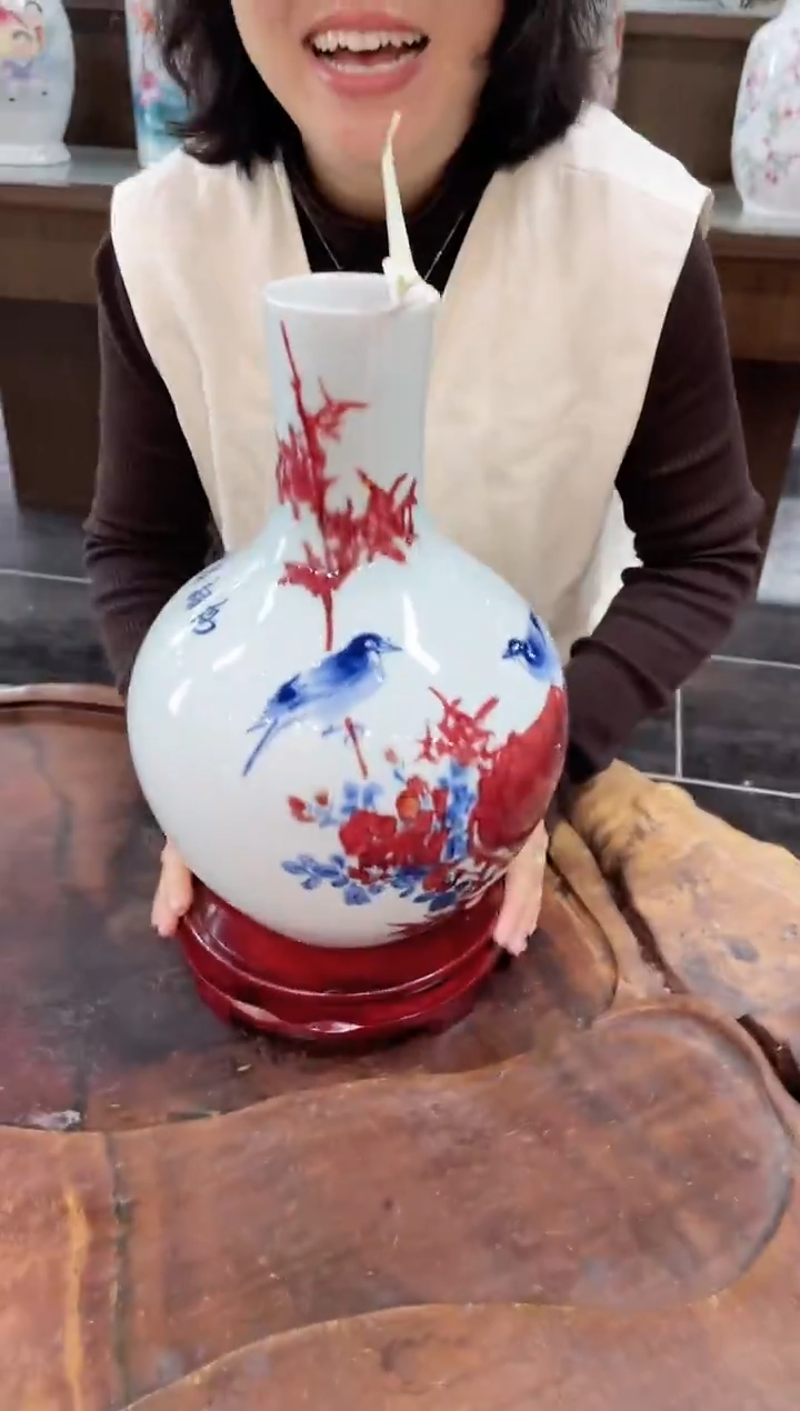 【闪购商品】007陶瓷供应链青花釉里红花鸟画片天球瓶