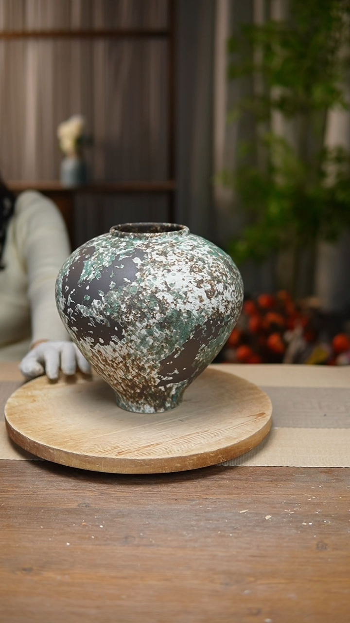 【闪购商品】陶瓷   花器涂鸦绿月亮罐