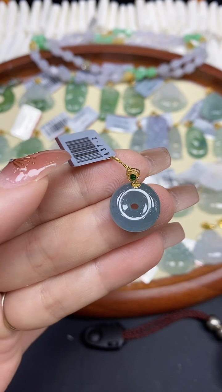 吊坠(不含链)18K金镶嵌翡翠平安扣18K金扣镶嵌@@A37-2