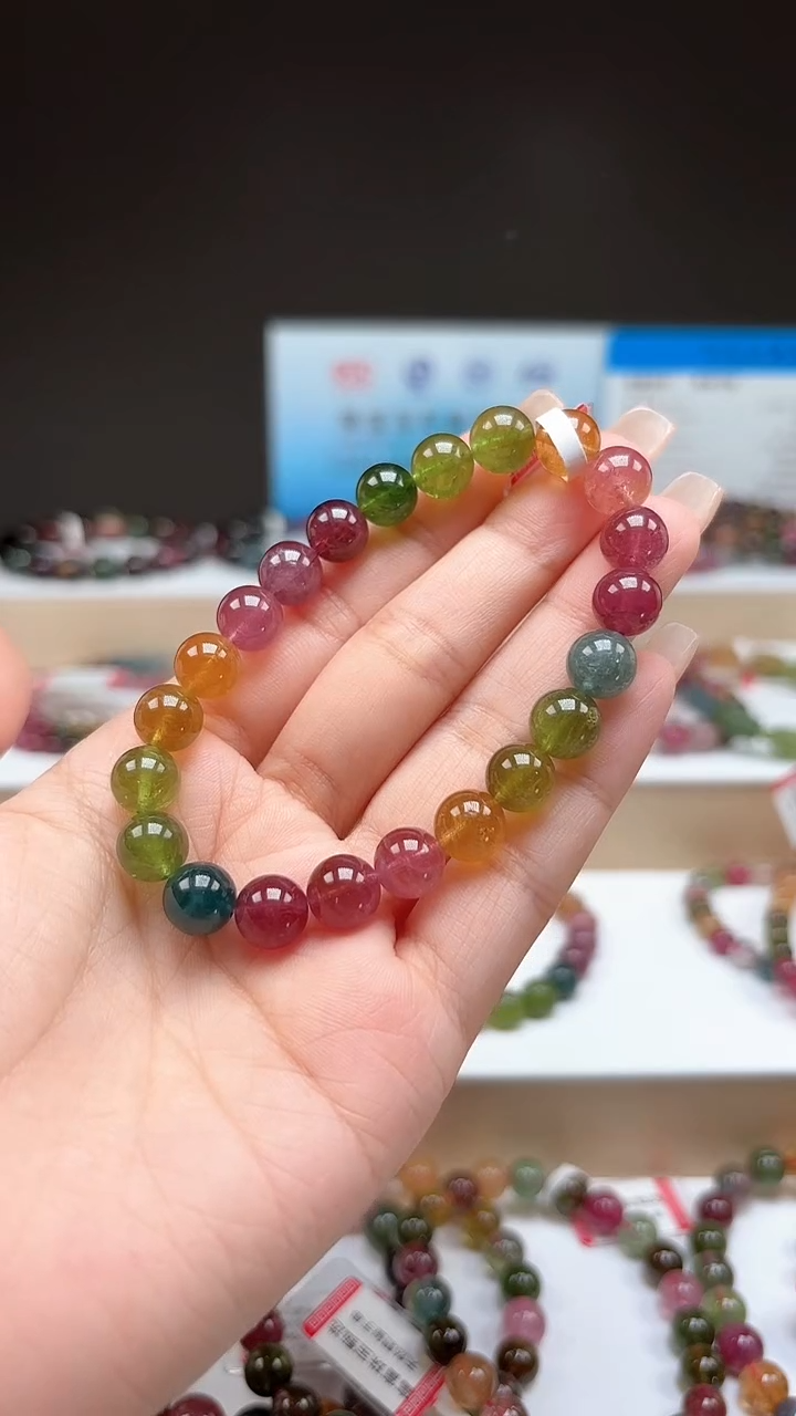 【闪购商品】碧玺手串未镶嵌8.8mm艳丽彩虹色玻璃体单圈手串