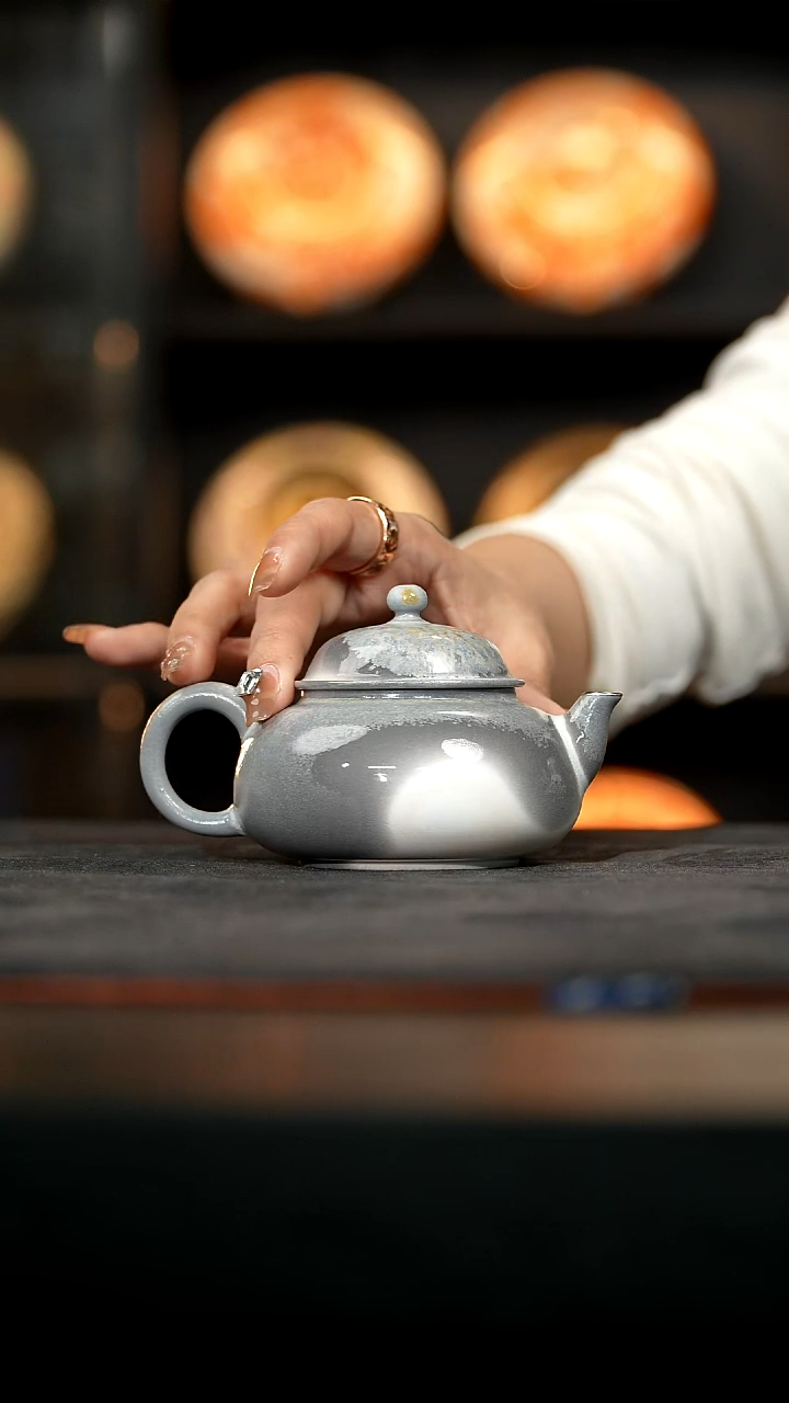 厚山柴烧银河灰渐变银口壶