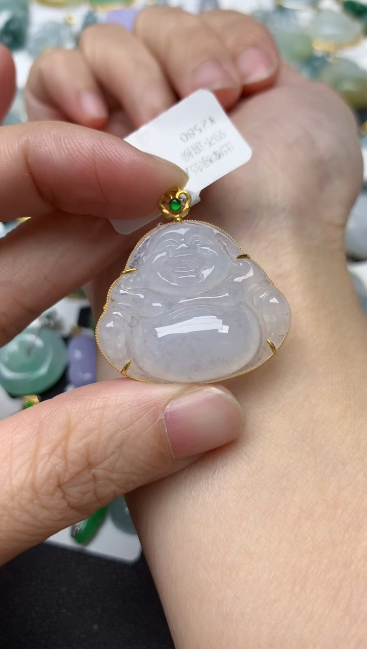 颈饰18K金镶嵌翡翠天然缅甸A货翡翠