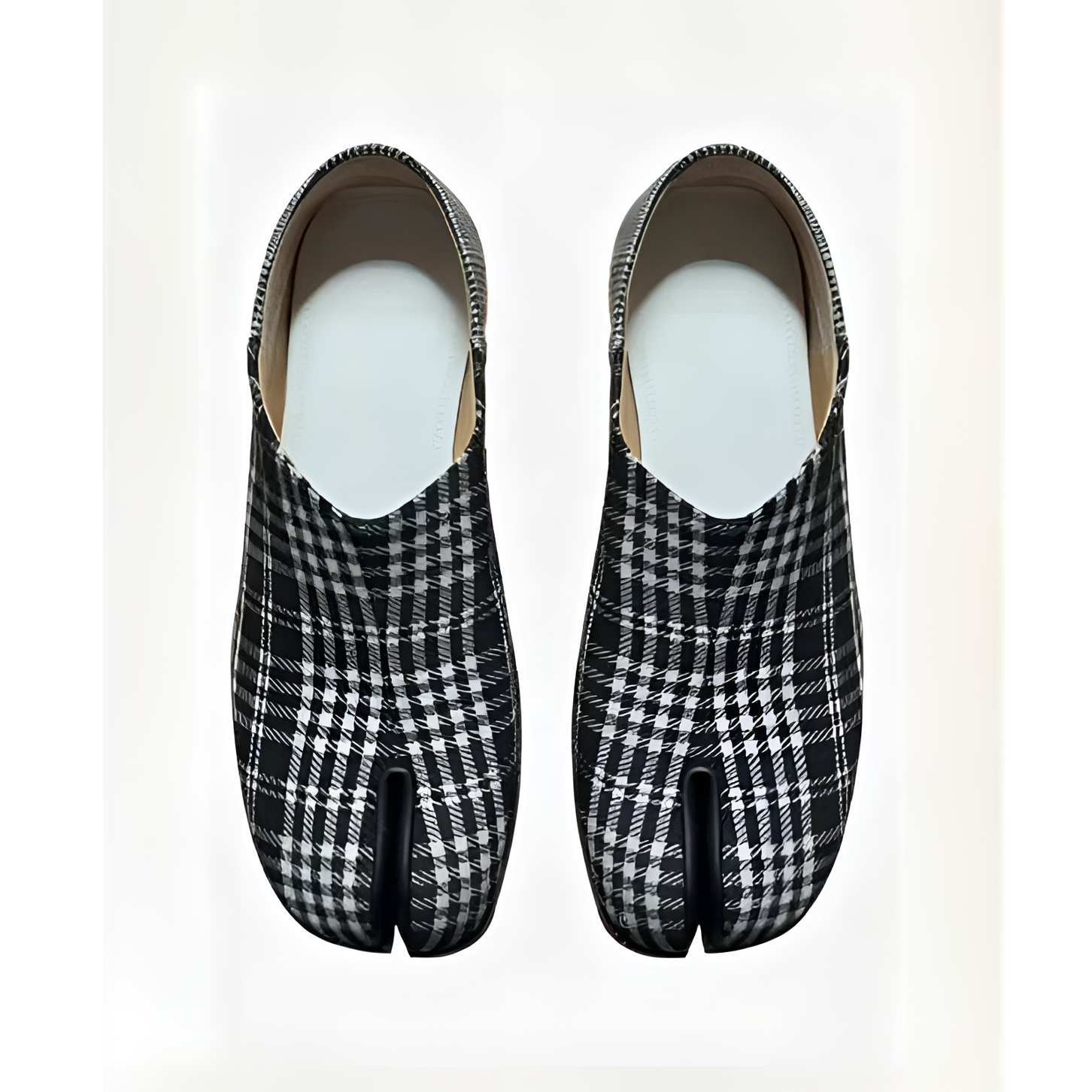 马拉拉同款经典百搭时尚复古黑白格一脚蹬休闲分趾猪蹄鞋20200911