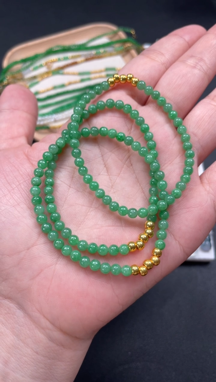 翡翠足金镶嵌套链多样性  发货一条   P529