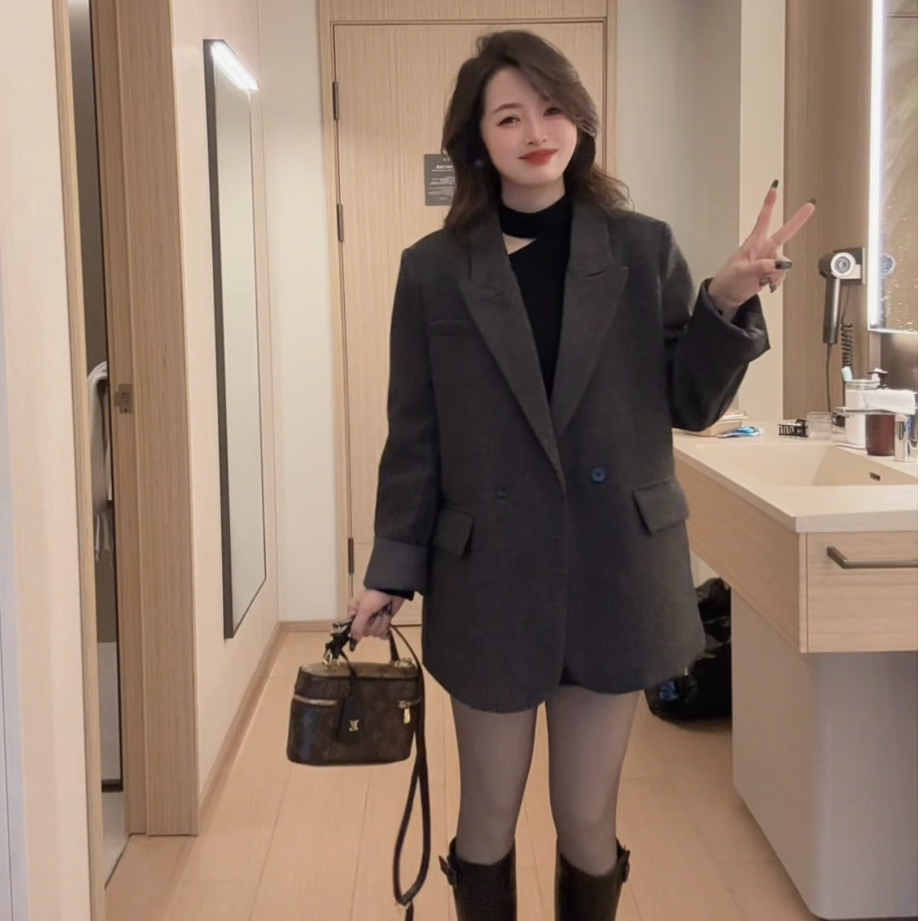 1988 STUDIO•冬天鹅绒呢子中长款西装外套(衣长68左右）