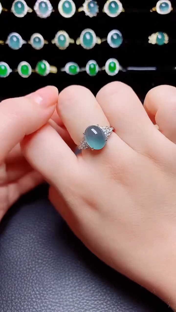 翡翠戒指银S925镶嵌天然翡翠A货s925银镶